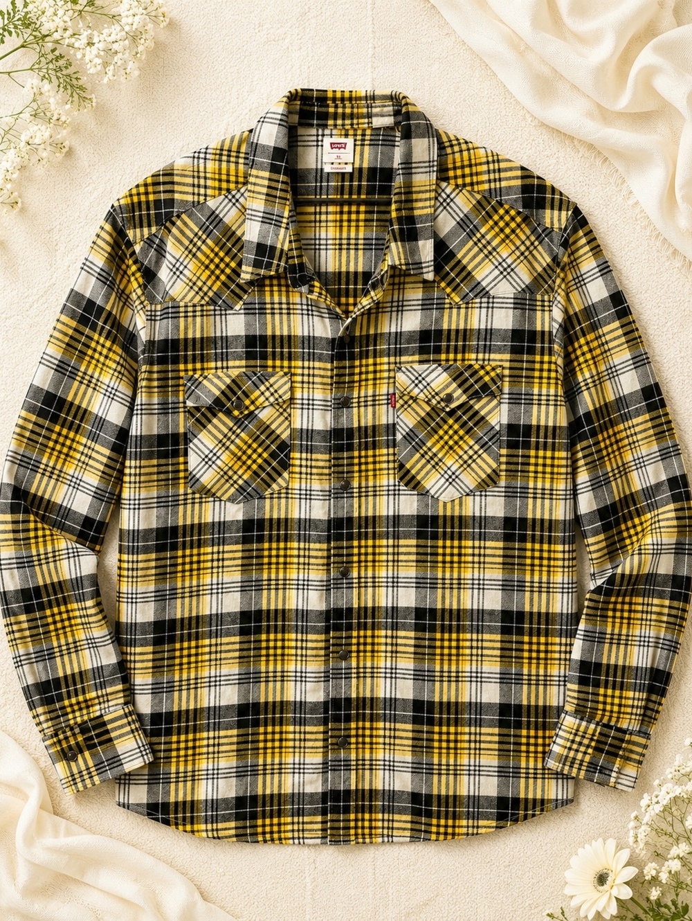 Levi's Yellow Black Plaid Button-Up Shirt XXL Casual